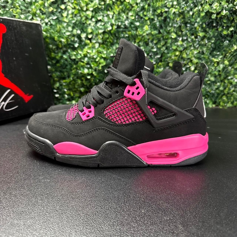 Jordan 4 Retro black pink trainers women's size 8 "Pink Thunder